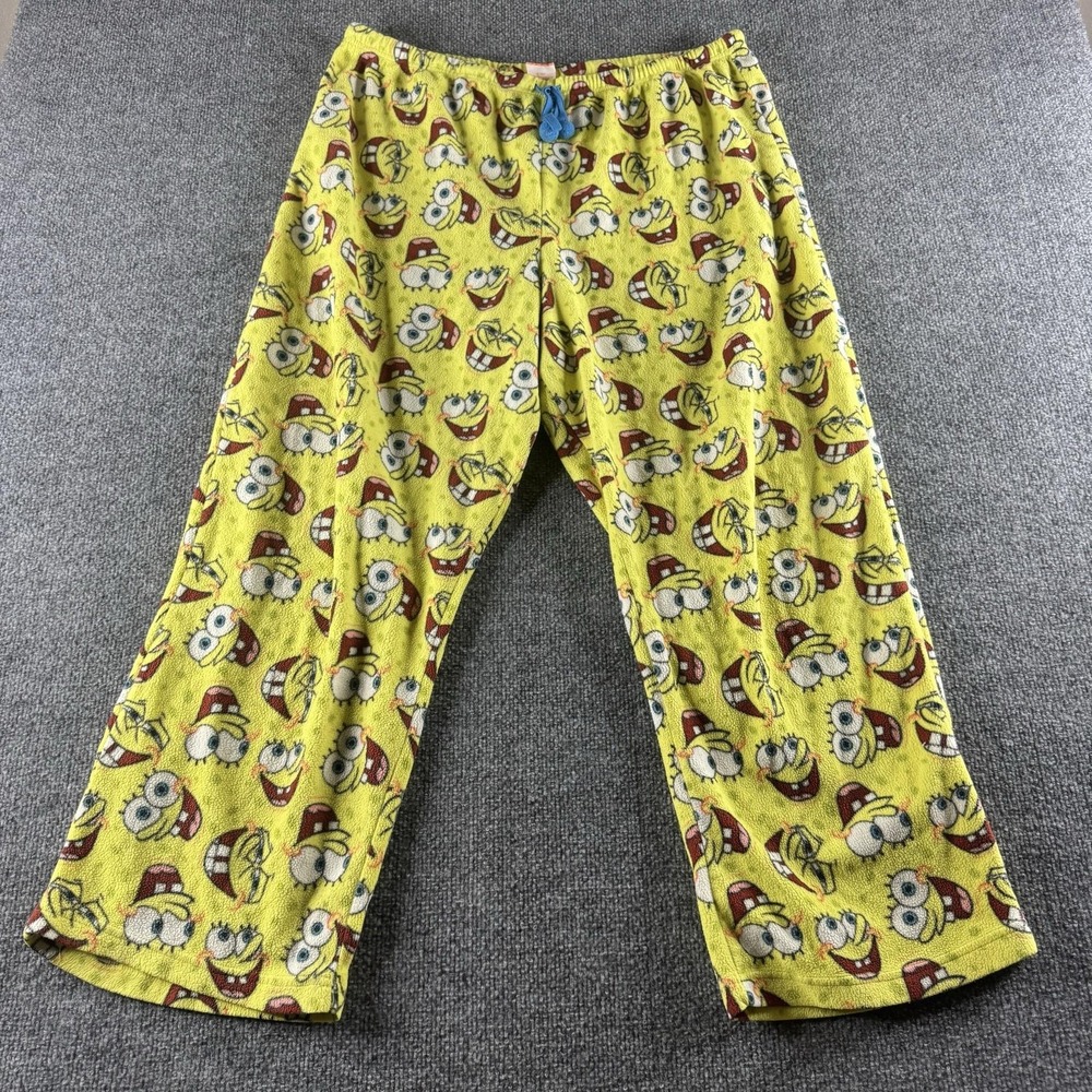 Nickelodeon Pajama Pants Mens 2XL Yellow SpongeBob Fleece Holiday Lounge Sleep